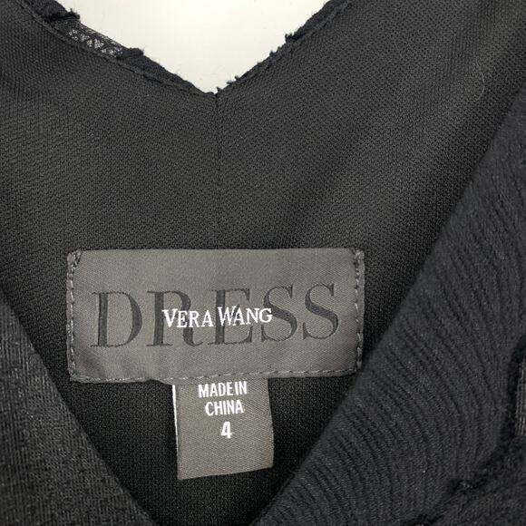 Vera Wang Dress Women's Size 4 Black Leaf Print V-Neck A-Line *FLAW READ - Picture 5 of 6